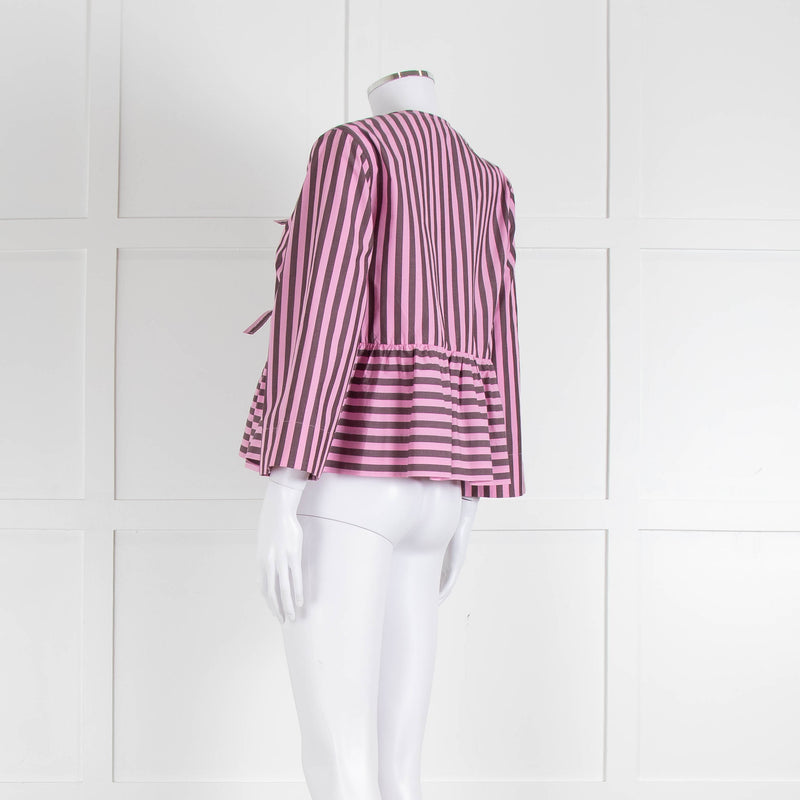 Ganni Pink and Brown Stripe Tie Front Blouse