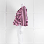 Ganni Pink and Brown Stripe Tie Front Blouse