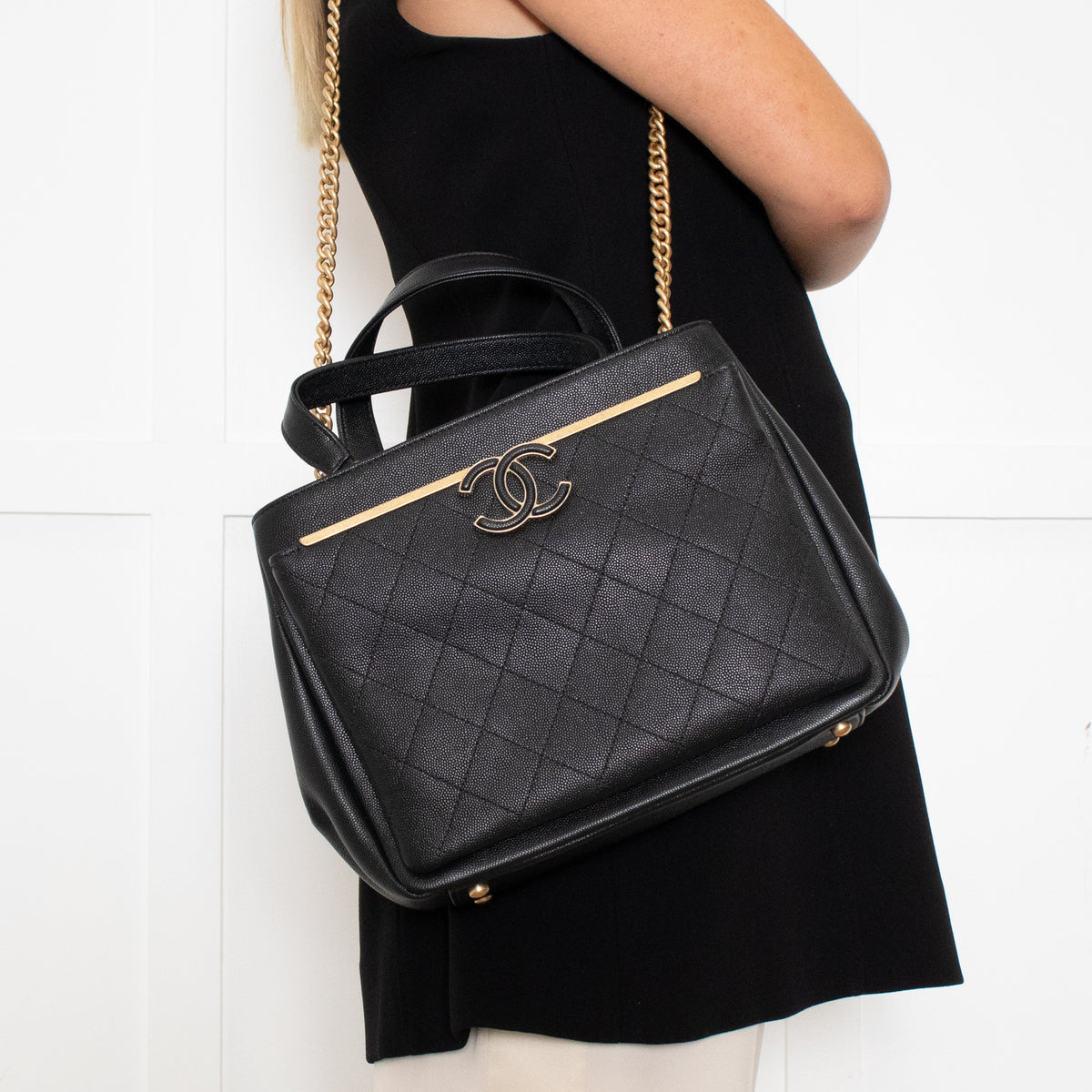 Chanel Black Caviar Leather Framed Business Affinity Tote Bag