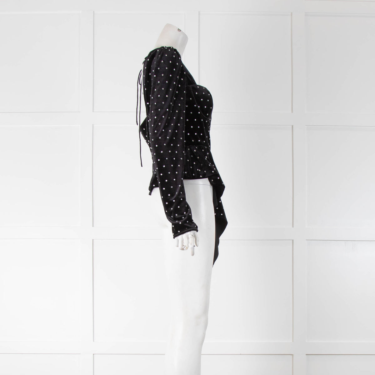 Self Portrait Black White Diamante Velvet Long Sleeve Top