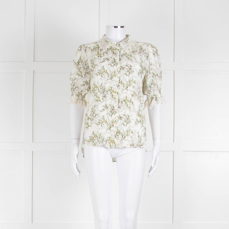 Me + Em Pale Floral Blouse With Lace Collar