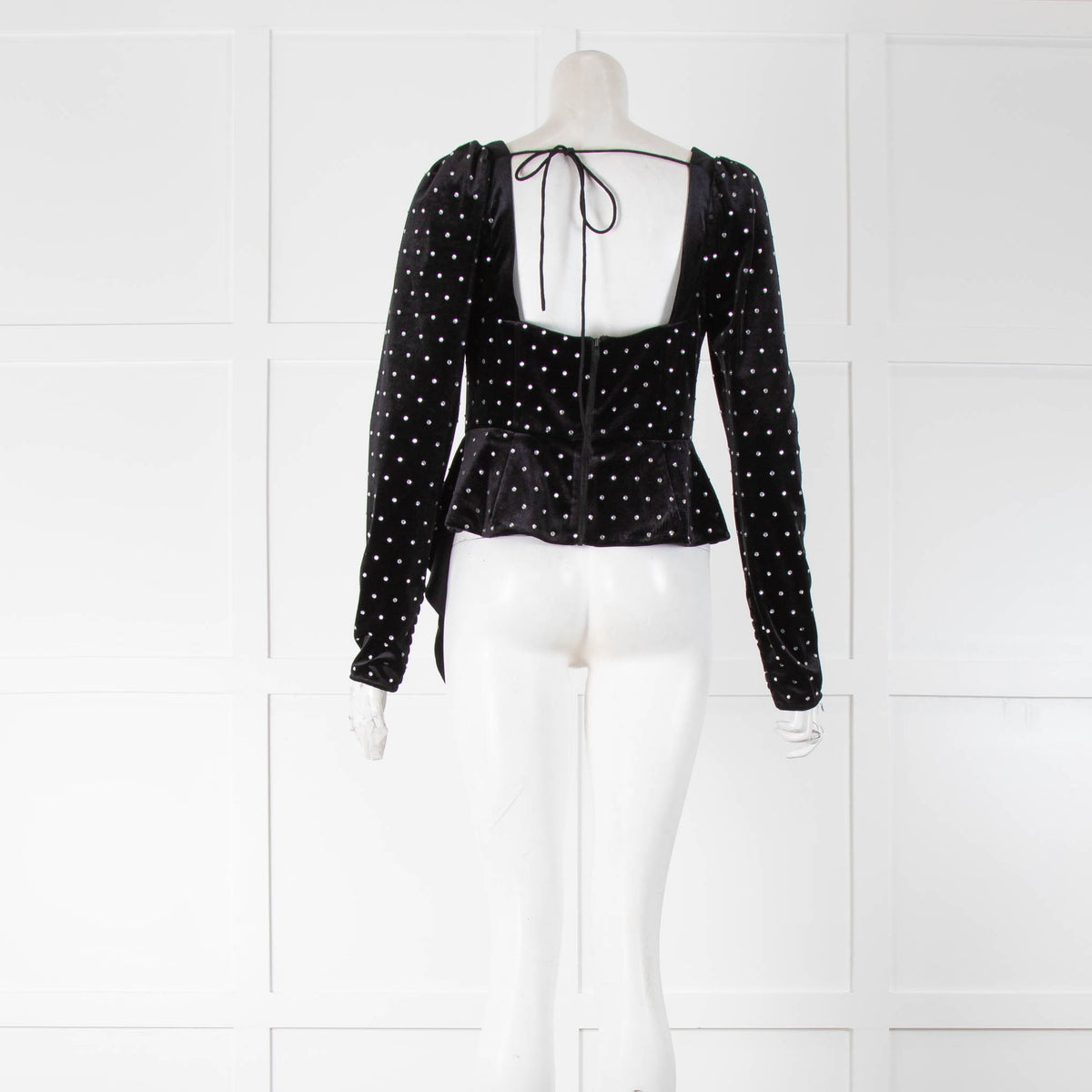 Self Portrait Black White Diamante Velvet Long Sleeve Top