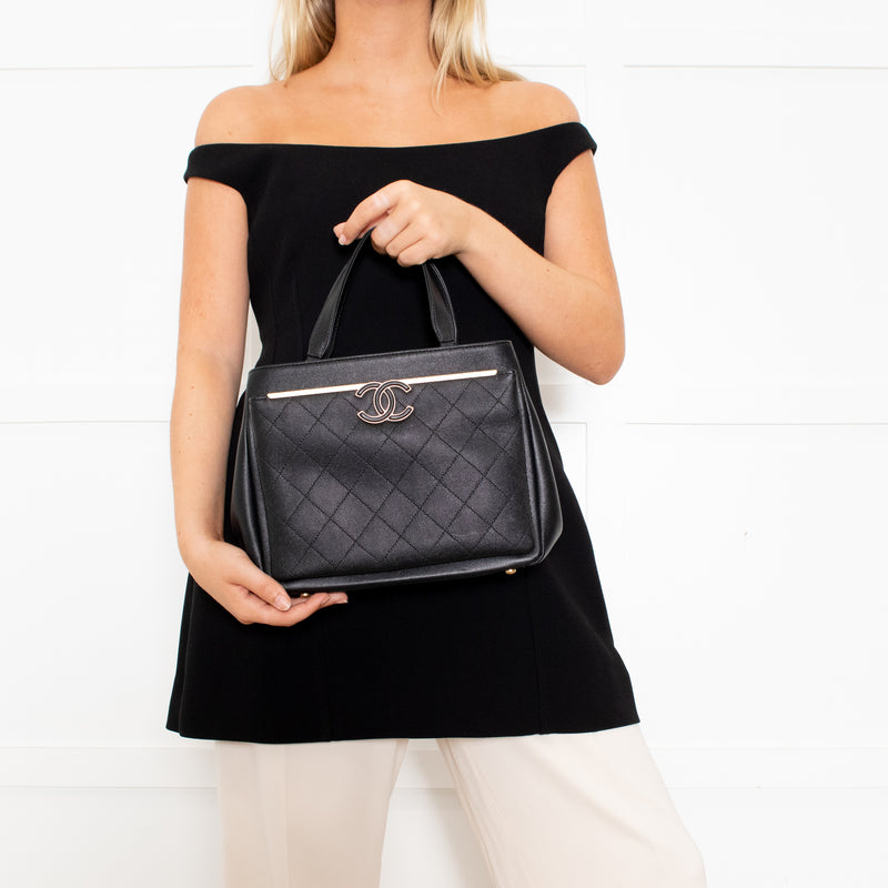 Chanel Black Caviar Leather Framed Business Affinity Tote Bag