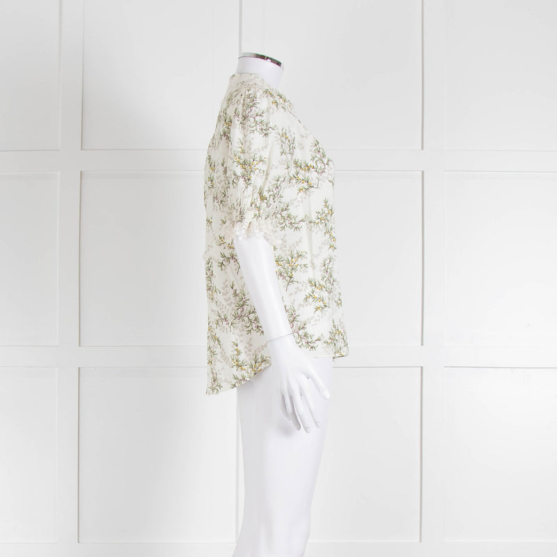 Me + Em Pale Floral Blouse With Lace Collar