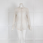 Loro Piana Beige Sheer Silk Blouse with White Stripes