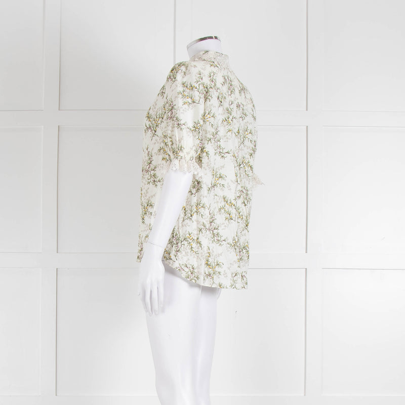 Me + Em Pale Floral Blouse With Lace Collar