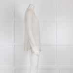 Loro Piana Beige Sheer Silk Blouse with White Stripes
