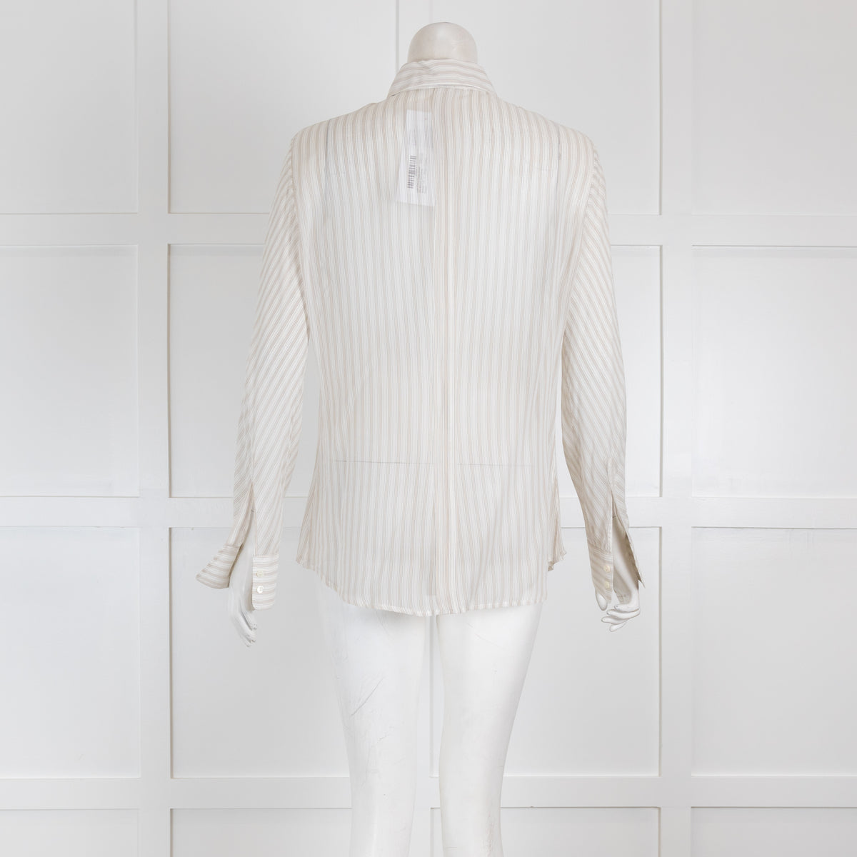 Loro Piana Beige Sheer Silk Blouse with White Stripes