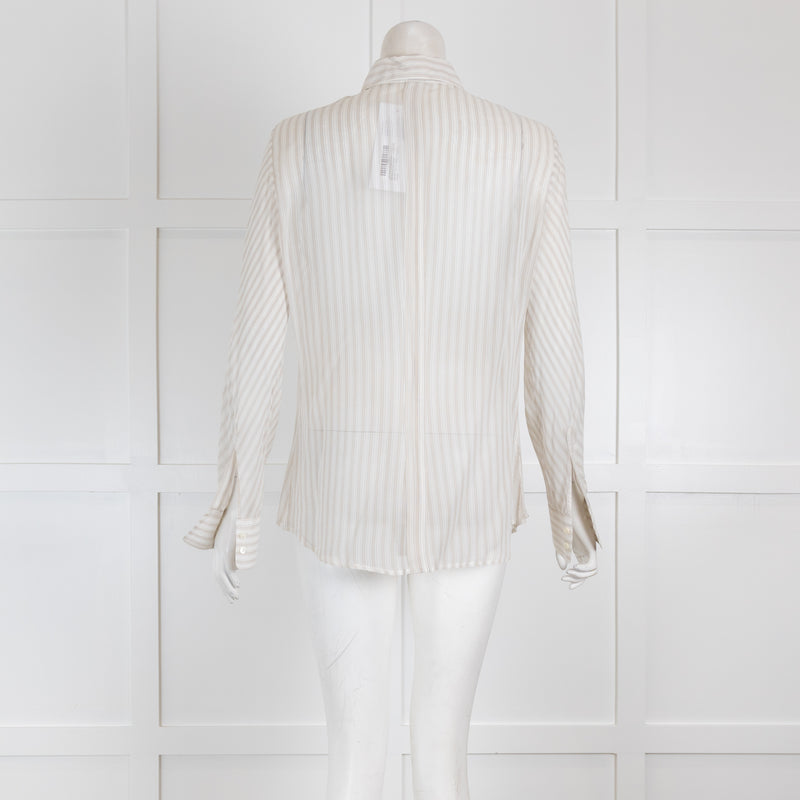 Loro Piana Beige Sheer Silk Blouse with White Stripes