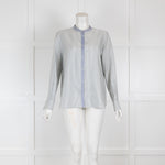 Loro Piana Blue & White Silk Blouse with Grandad Collar