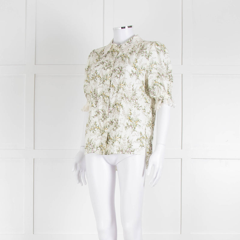 Me + Em Pale Floral Blouse With Lace Collar