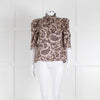 Sandro Silk Multicoloured Floral Top With Puffed Sleeves