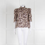 Sandro Silk Multicoloured Floral Top With Puffed Sleeves
