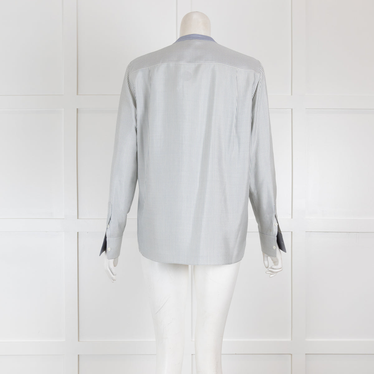 Loro Piana Blue & White Silk Blouse with Grandad Collar
