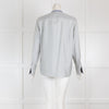Loro Piana Blue & White Silk Blouse with Grandad Collar