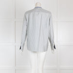 Loro Piana Blue & White Silk Blouse with Grandad Collar