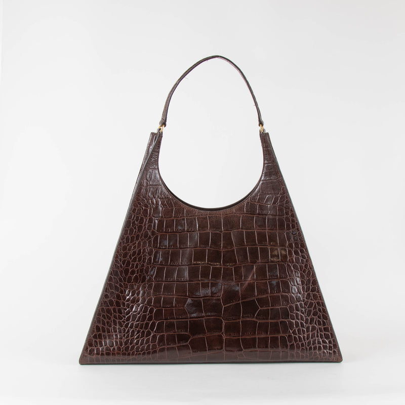 Staud Brown Croc Effect Rey Bag