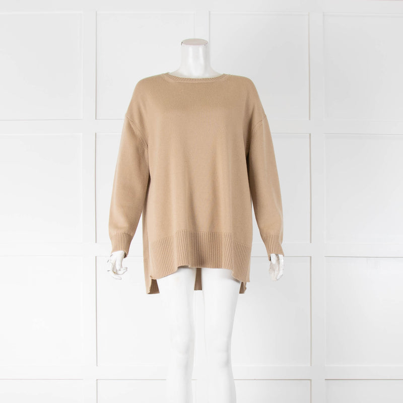 Max Mara Beige Round Neck Jumper with Side Splits