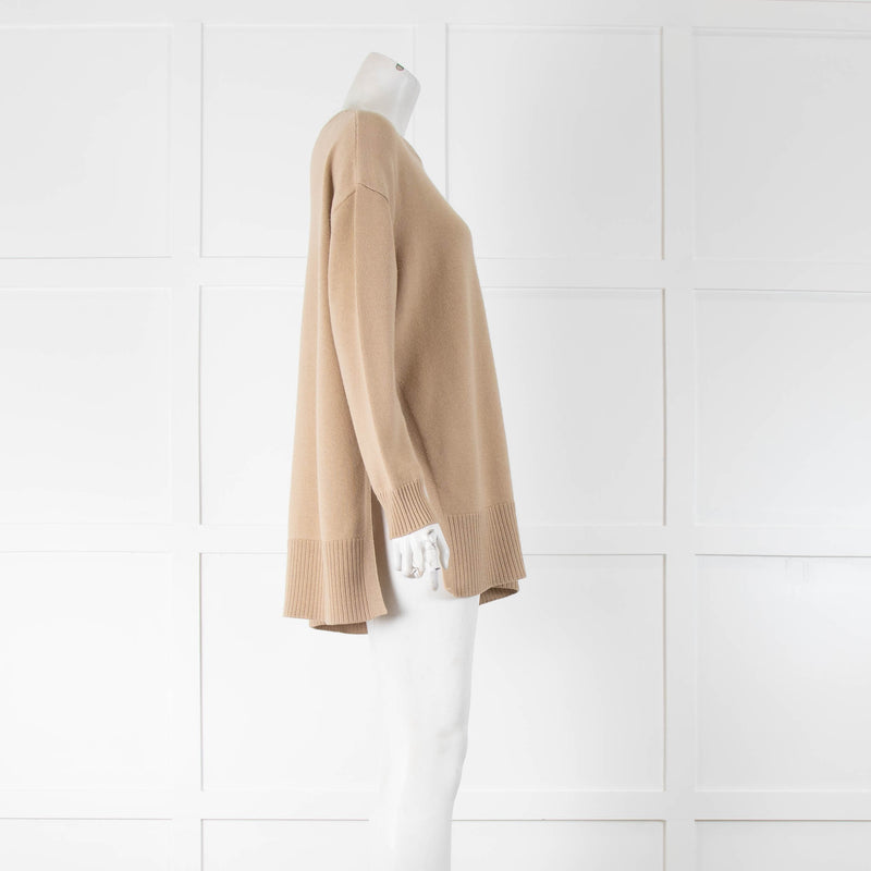 Max Mara Beige Round Neck Jumper with Side Splits