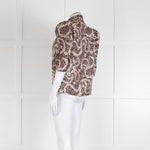 Sandro Silk Multicoloured Floral Top With Puffed Sleeves