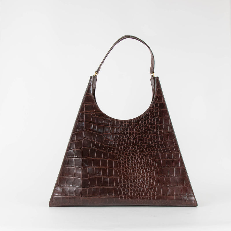 Staud Brown Croc Effect Rey Bag