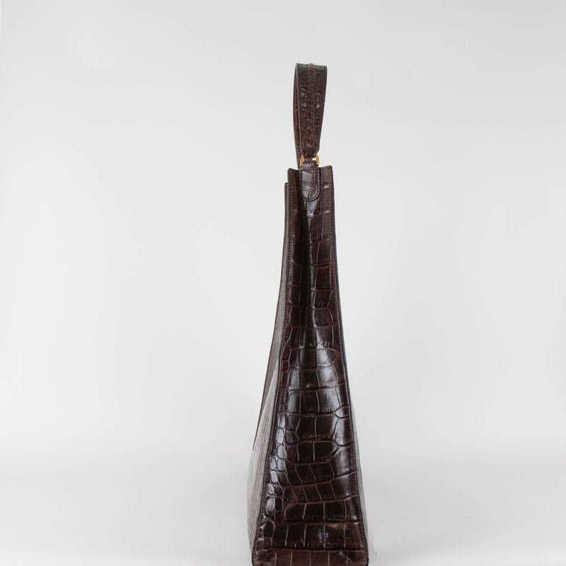 Staud Brown Croc Effect Rey Bag
