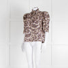 Sandro Silk Multicoloured Floral Top With Puffed Sleeves