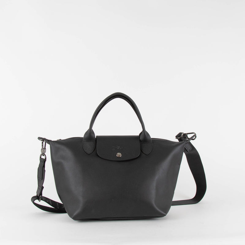Longchamp Black Leather Le Pliage Tote Bag