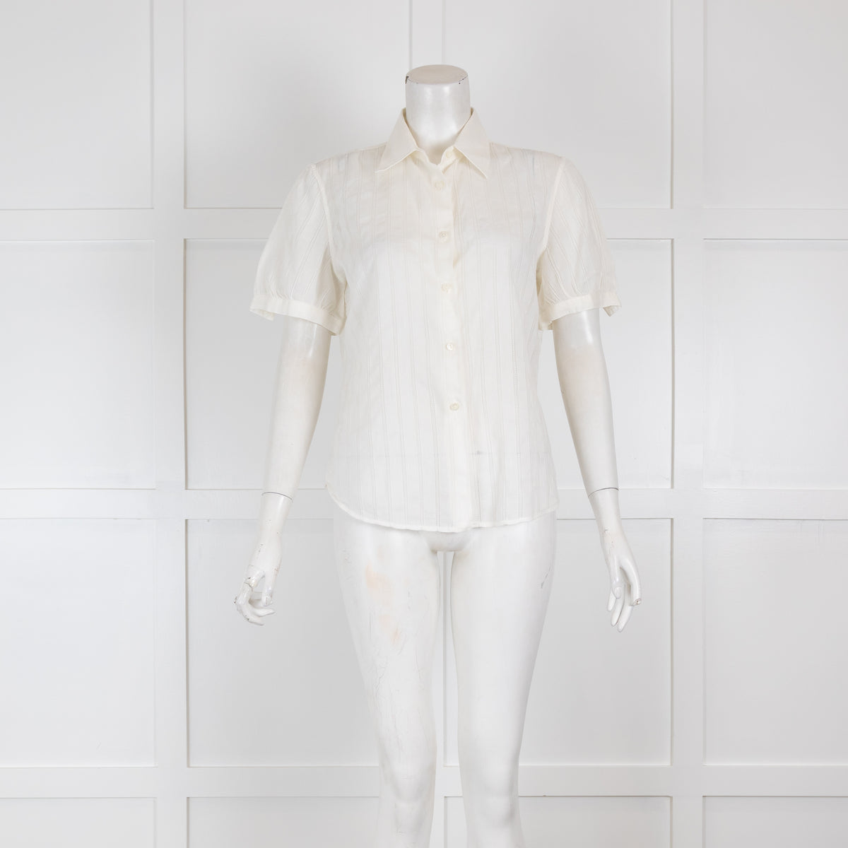 Loro Piana Off White Short Sleeved Blouse with Laser Cut Detail