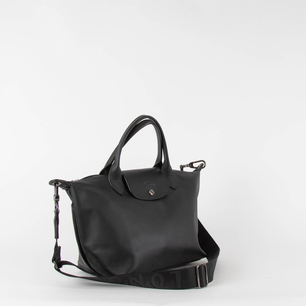 Longchamp Black Leather Le Pliage Tote Bag