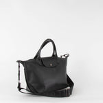 Longchamp Black Leather Le Pliage Tote Bag