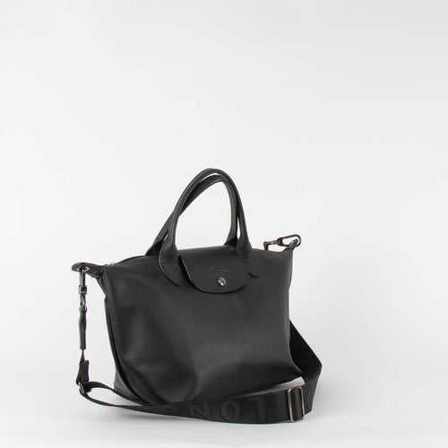 Longchamp Black Leather Le Pliage Tote Bag
