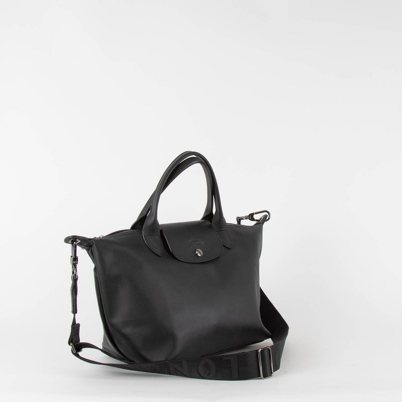 Longchamp Black Leather Le Pliage Tote Bag