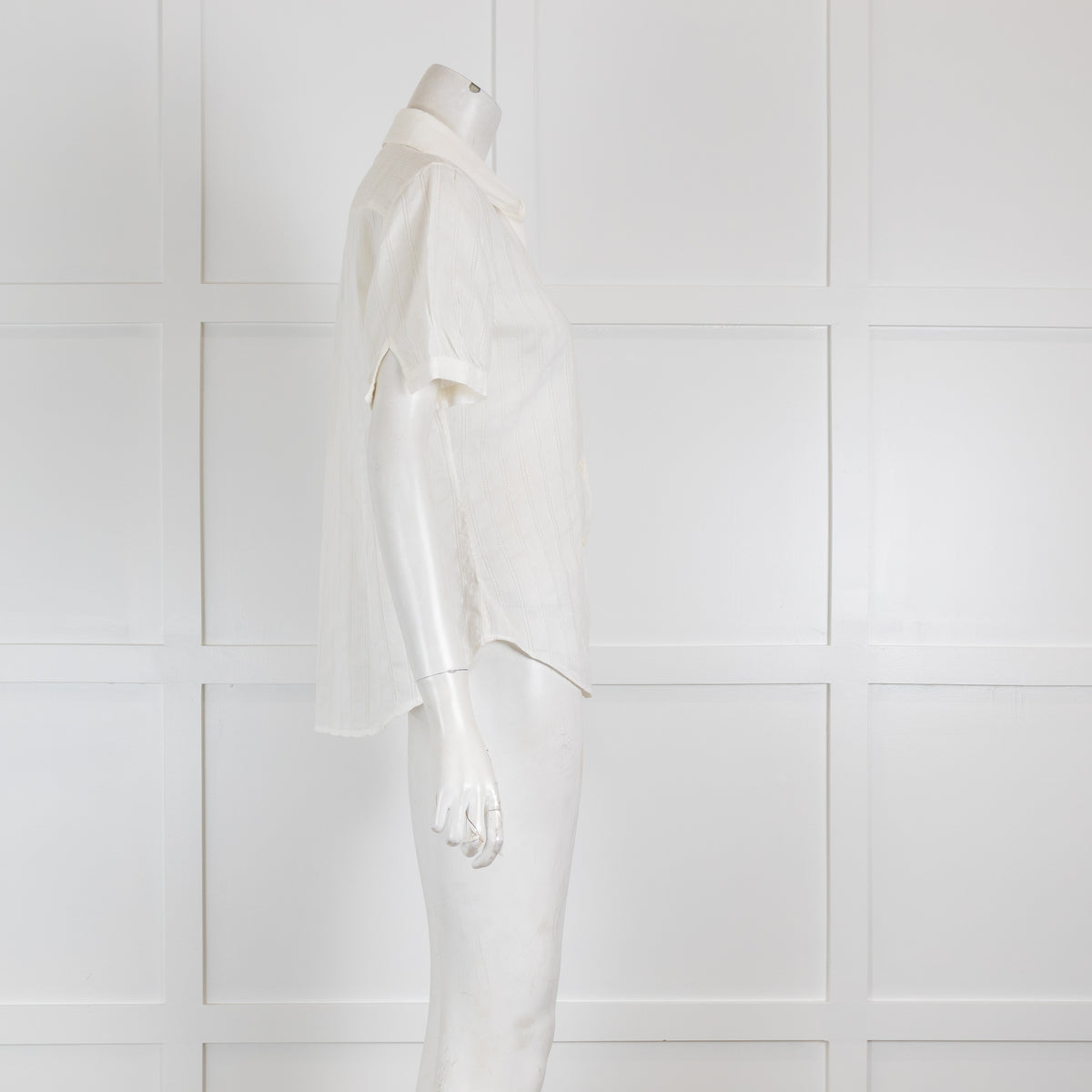 Loro Piana Off White Short Sleeved Blouse with Laser Cut Detail