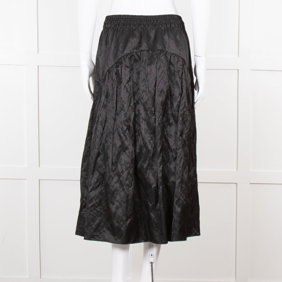 Vince Black Satin Smock Waist Midi Skirt