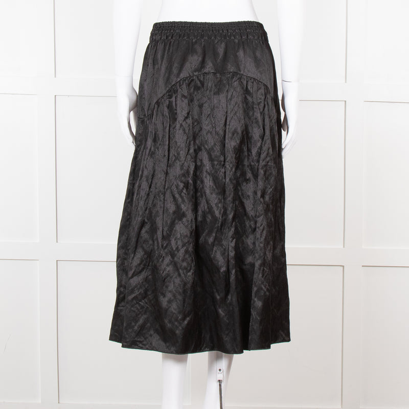 Vince Black Satin Smock Waist Midi Skirt