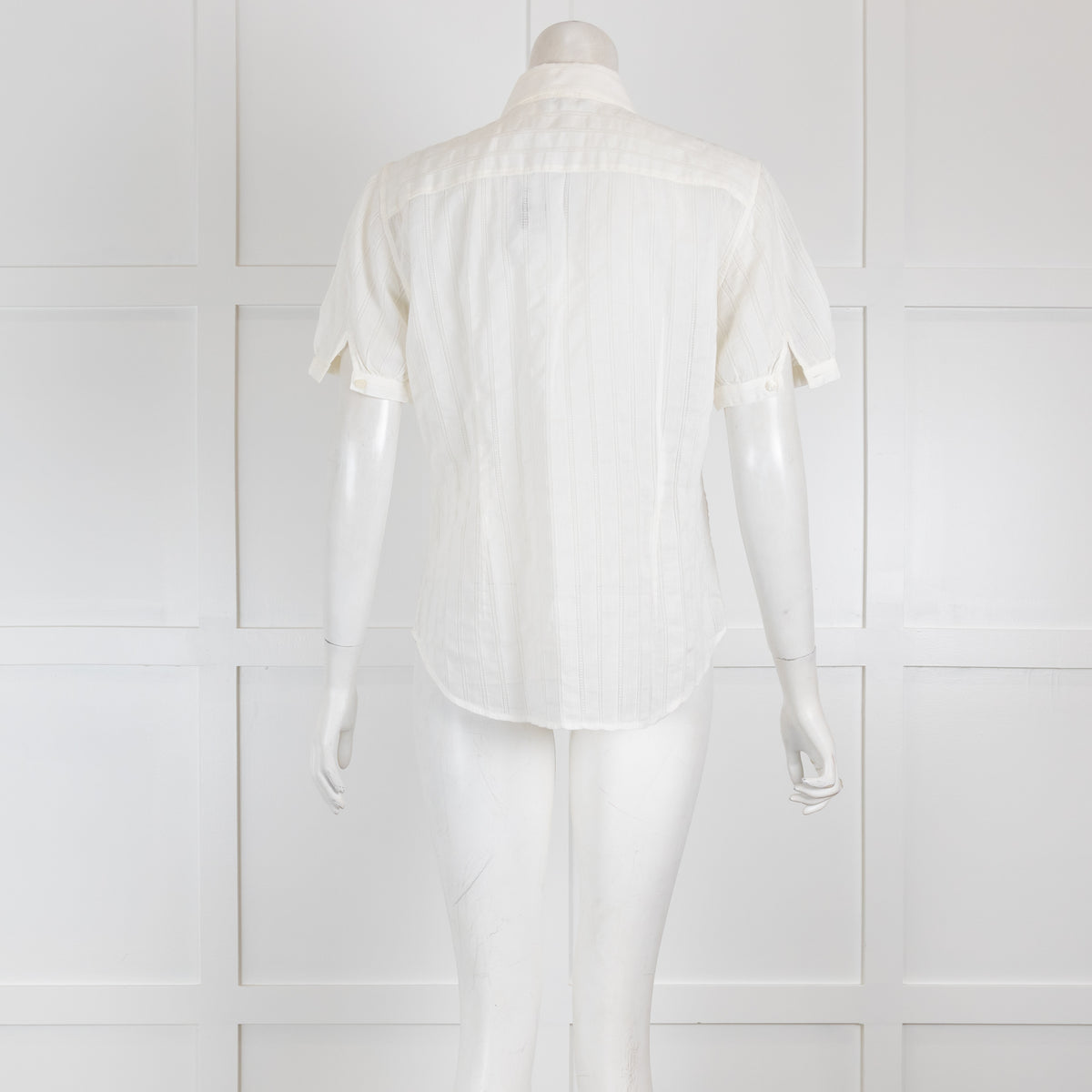 Loro Piana Off White Short Sleeved Blouse with Laser Cut Detail