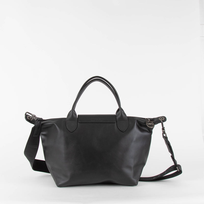 Longchamp Black Leather Le Pliage Tote Bag