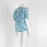 Me + Em Blue And Green Floral Silk Mix Top With Lace Trim