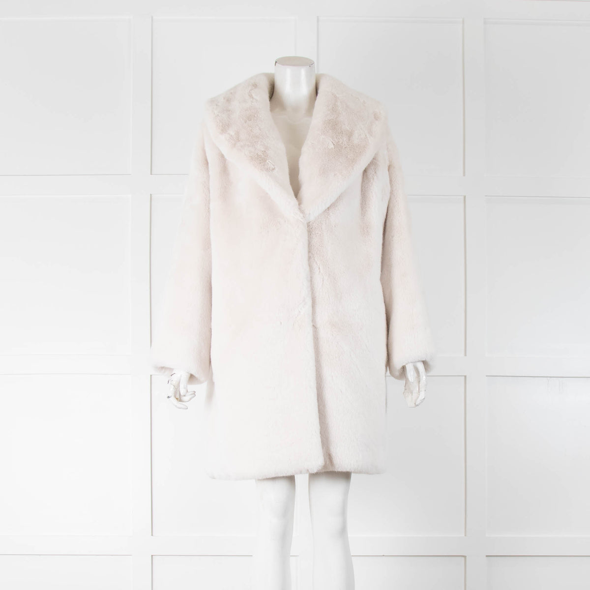 Donna Karan Cream Faux Fur Coat