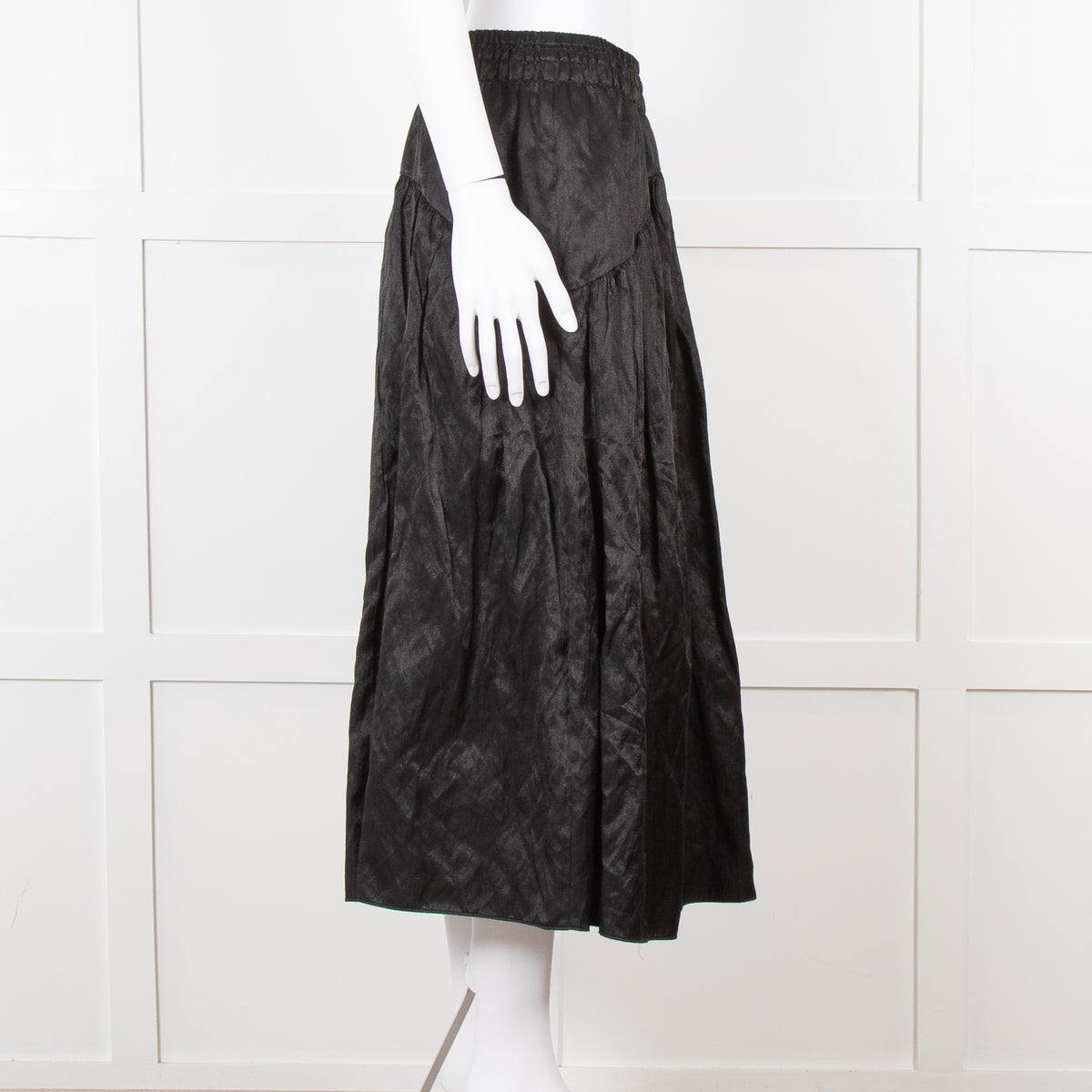 Vince Black Satin Smock Waist Midi Skirt