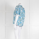 Me + Em Blue And Green Floral Silk Mix Top With Lace Trim