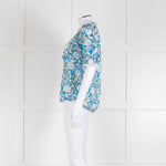 Me + Em Blue And Green Floral Silk Mix Top With Lace Trim