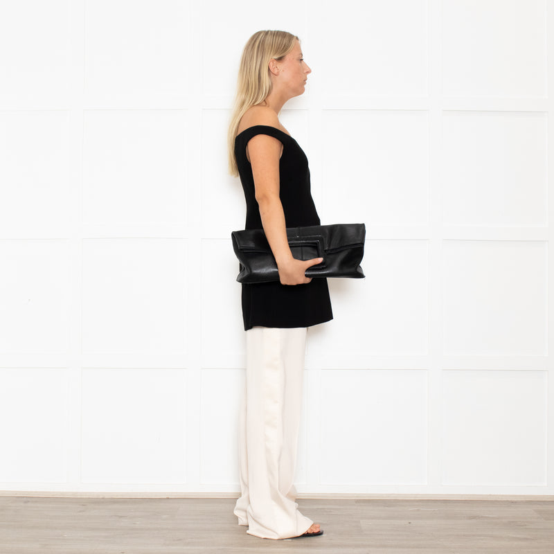 Balenciaga Black Leather Frame Handle Large Clutch