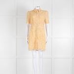 Sandro Yellow Lace Short Sleeve Shift Dress with Front Poppers