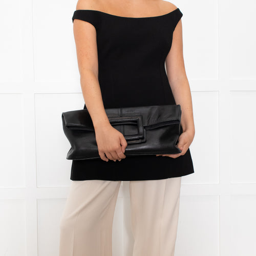 Balenciaga Black Leather Frame Handle Large Clutch
