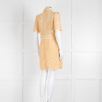 Sandro Yellow Lace Short Sleeve Shift Dress with Front Poppers