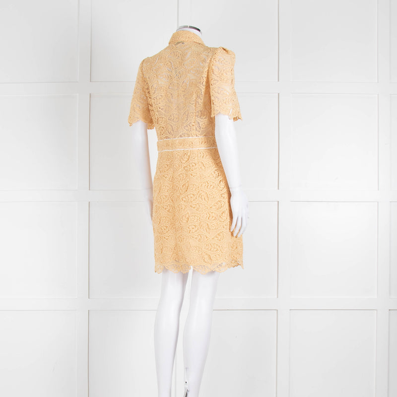 Sandro Yellow Lace Short Sleeve Shift Dress with Front Poppers