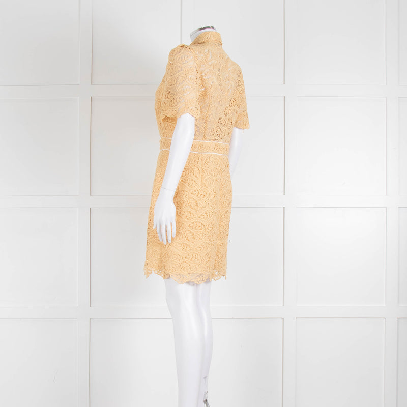 Sandro Yellow Lace Short Sleeve Shift Dress with Front Poppers