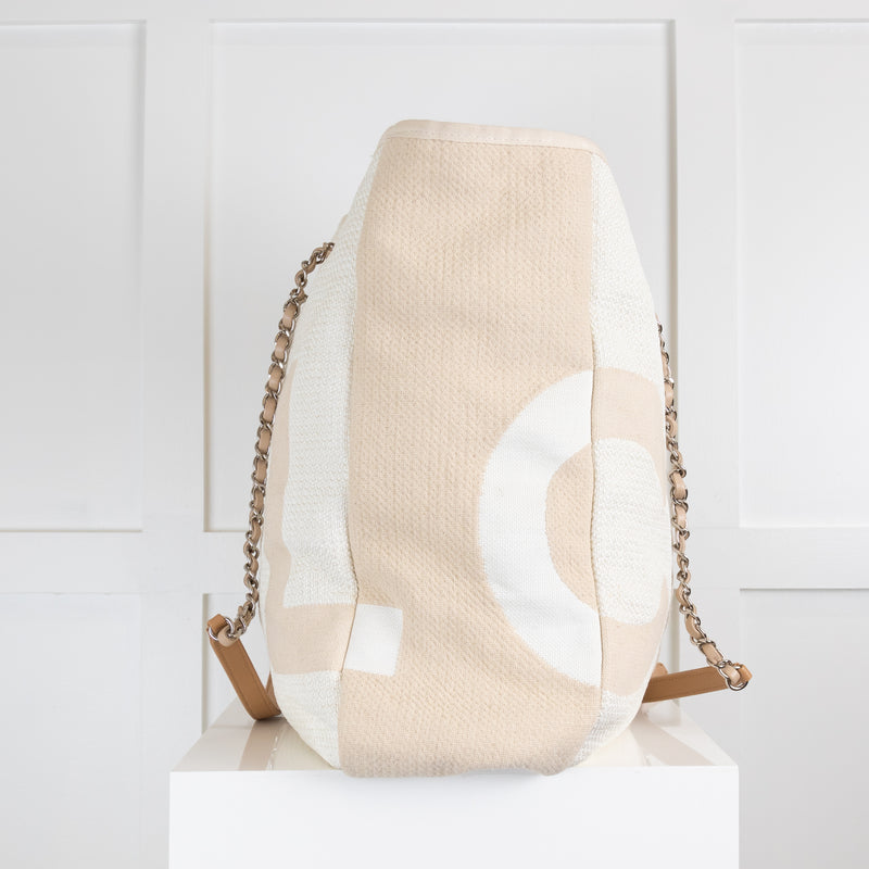 Chanel  Cream Canvas Tote Bag with Shoulder Chain